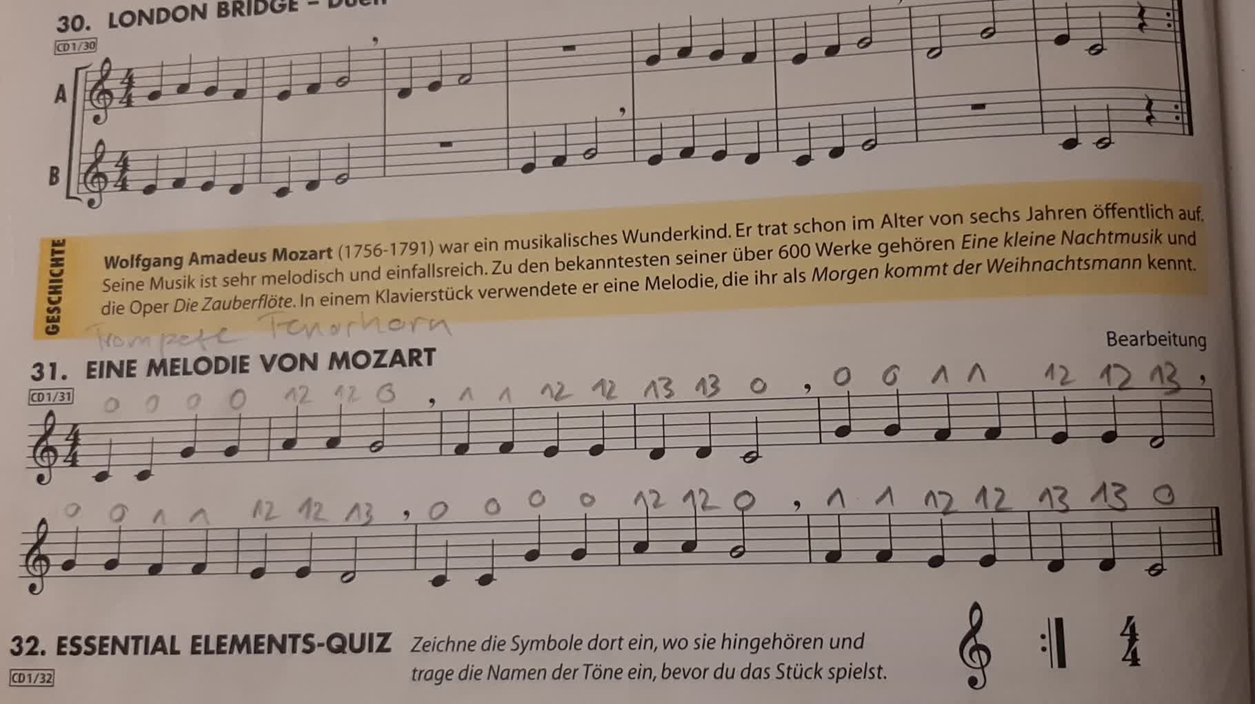31 Melodie von Mozart -tief- Tenorhorn, Horn, Posaune