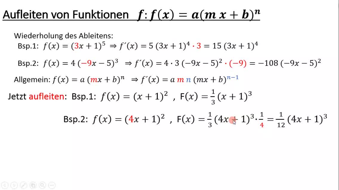 Aufleiten Teil 4 ( f(x)= a (bx+c)^n )